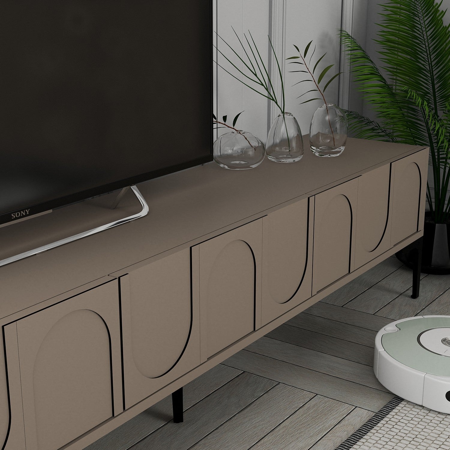Móvel de TV elegante com prateleira de parede, 180 cm, Atlas e preto | Painel de partículas 100% revestido de melamina, 18 mm de espessura | Design funcional com várias prateleiras