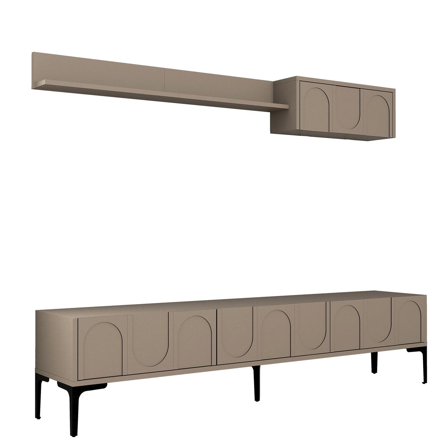 Móvel de TV elegante com prateleira de parede, 180 cm, Atlas e preto | Painel de partículas 100% revestido de melamina, 18 mm de espessura | Design funcional com várias prateleiras