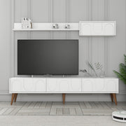 Móvel de TV elegante com prateleira de parede, branco e nogueira, 180 cm | Painel de partículas 100% revestido de melamina, 18 mm de espessura | Design funcional com várias prateleiras