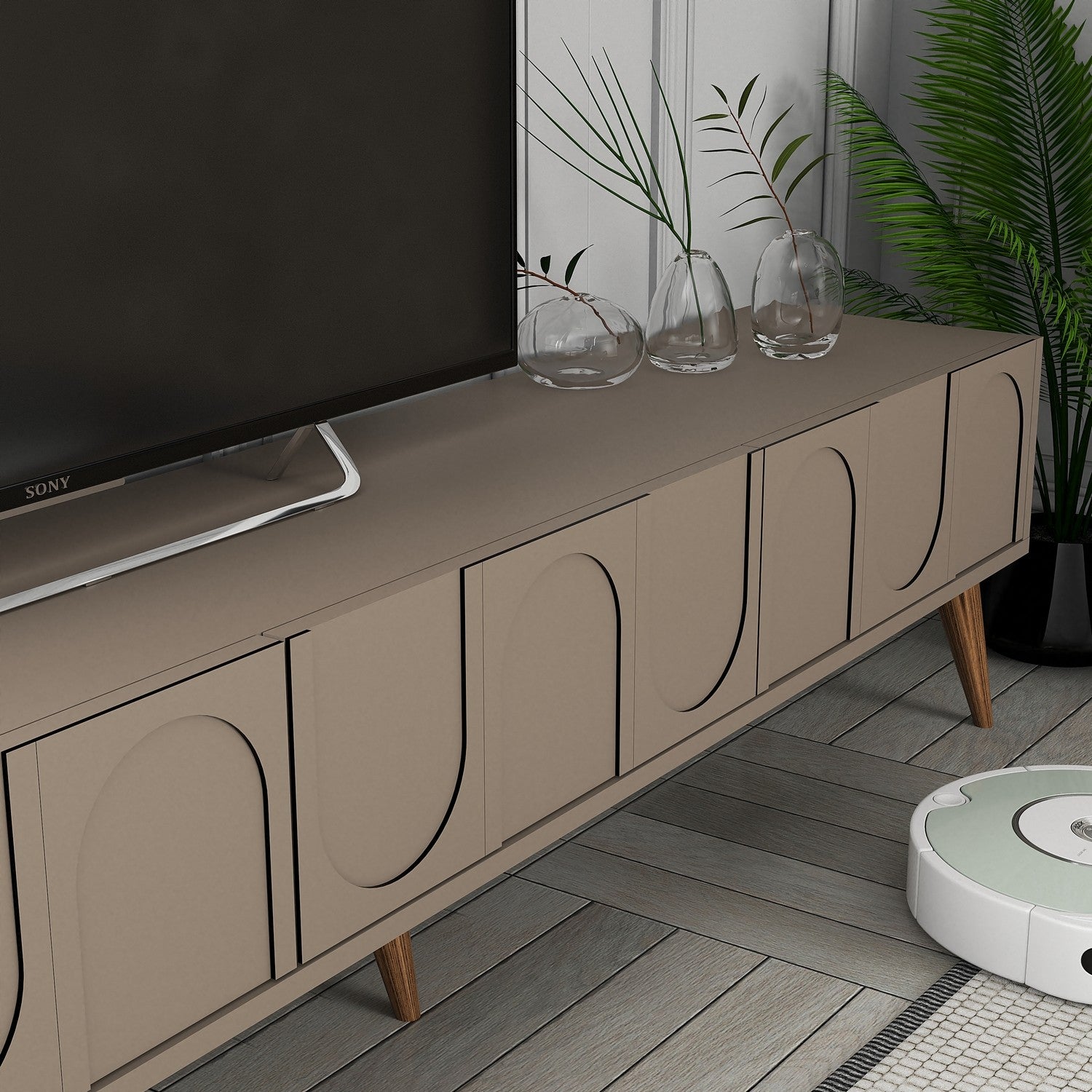 Móvel de TV elegante – 180 x 43 x 35 cm – Atlas e dourado – Painéis de partículas revestidos de melamina