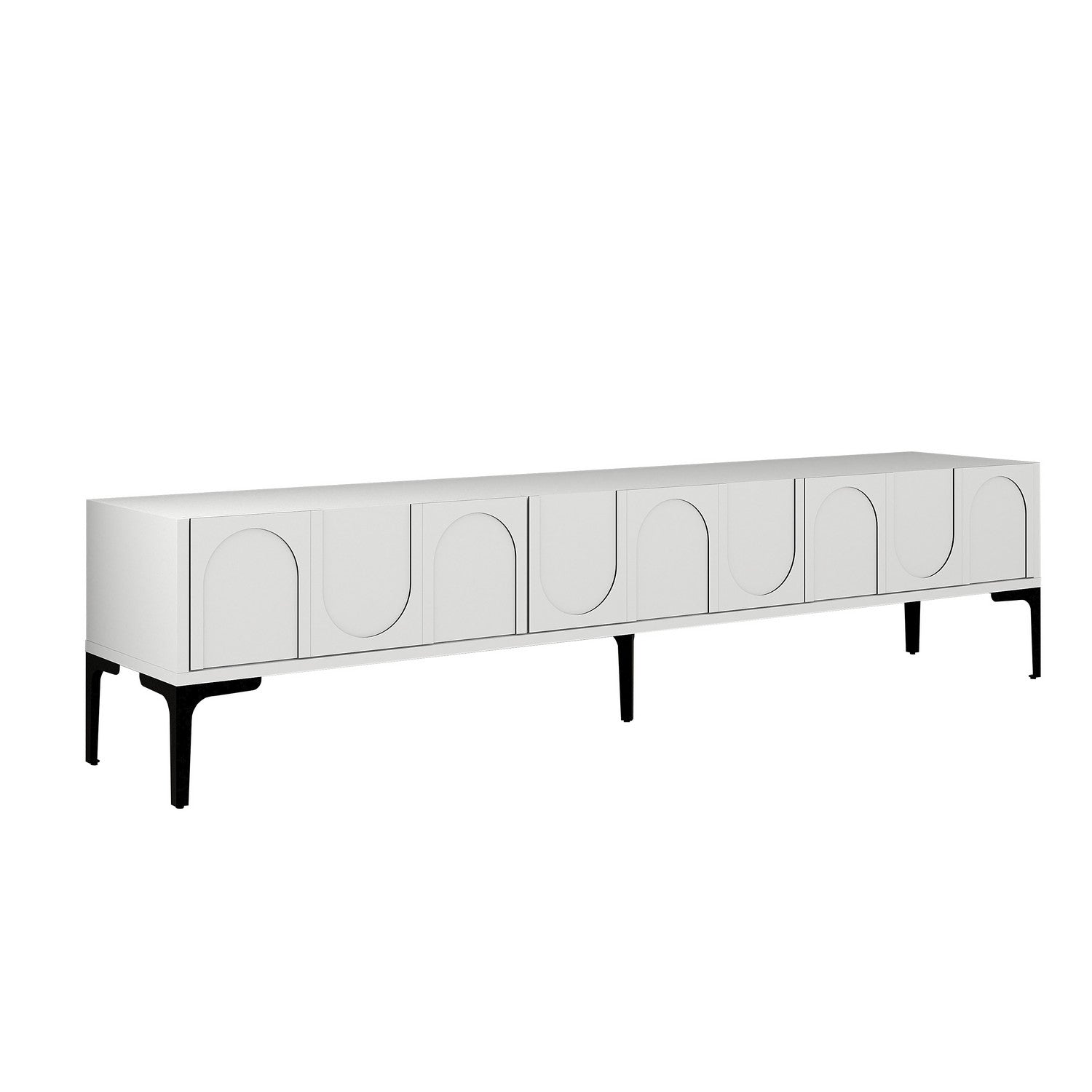 Suporte de TV elegante, branco e preto, 180 cm x 42 cm x 35 cm | Painel de partículas 100% revestido de melamina, 18 mm de espessura | Montável na parede com várias prateleiras