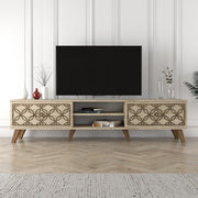 Suporte de TV elegante, cor travertino, 180 cm x 44 cm x 37 cm | Painel de partículas 100% revestido de melamina, 18 mm de espessura | Montável na parede com várias prateleiras