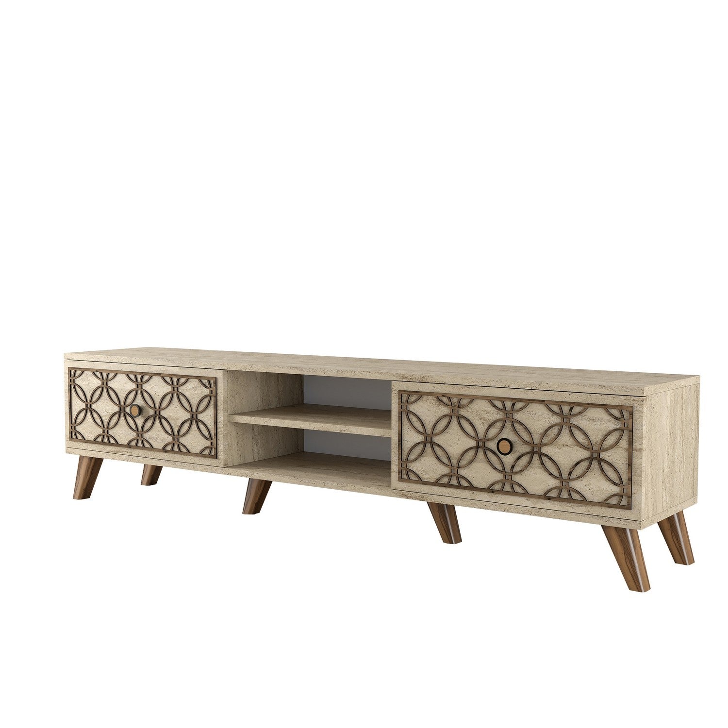 Suporte de TV elegante, cor travertino, 180 cm x 44 cm x 37 cm | Painel de partículas 100% revestido de melamina, 18 mm de espessura | Montável na parede com várias prateleiras