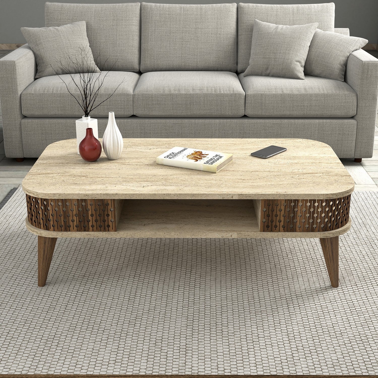 Mesa de Centro – 105 x 35 x 60 cm – Cor Travertino – Painel de Partículas Revestido a Melamina