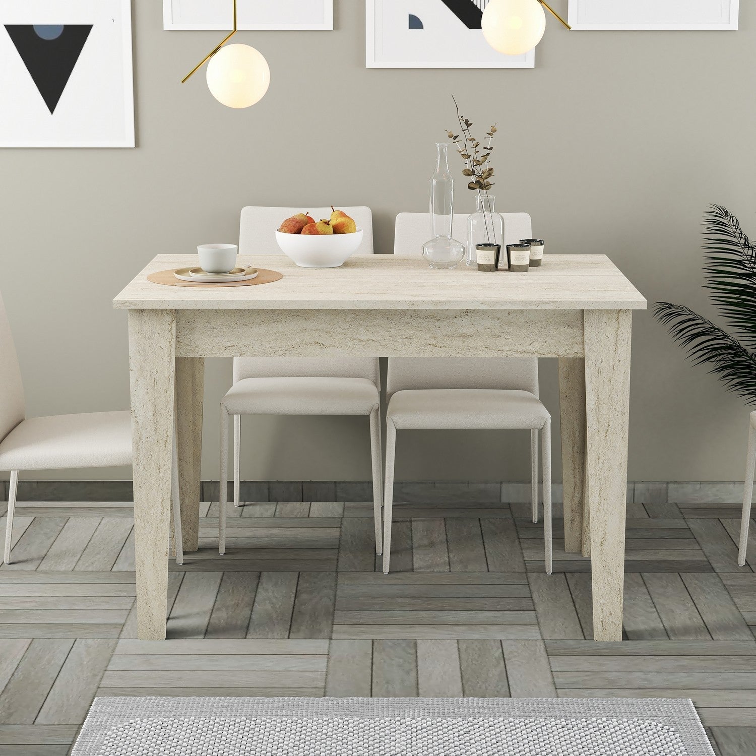 Mesa de Cozinha Elegante, Design em Mármore Travertino, 110 x 75 x 72 cm | Painel de Partículas 100% Revestido em Melamina, 18 mm de Espessura | Perfeita para Salas de Jantar Modernas
