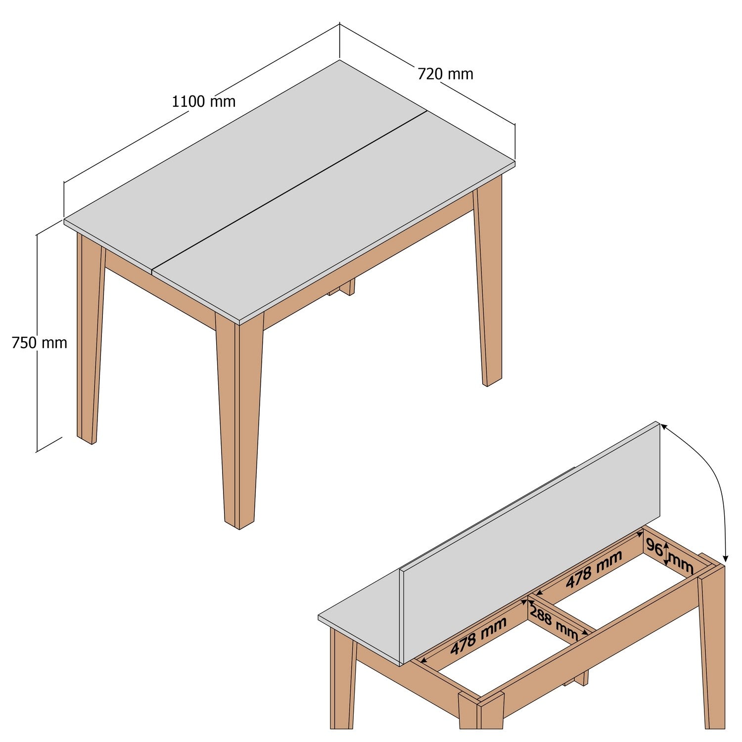 Mesa de Cozinha Elegante, Design em Mármore Travertino, 110 x 75 x 72 cm | Painel de Partículas 100% Revestido em Melamina, 18 mm de Espessura | Perfeita para Salas de Jantar Modernas