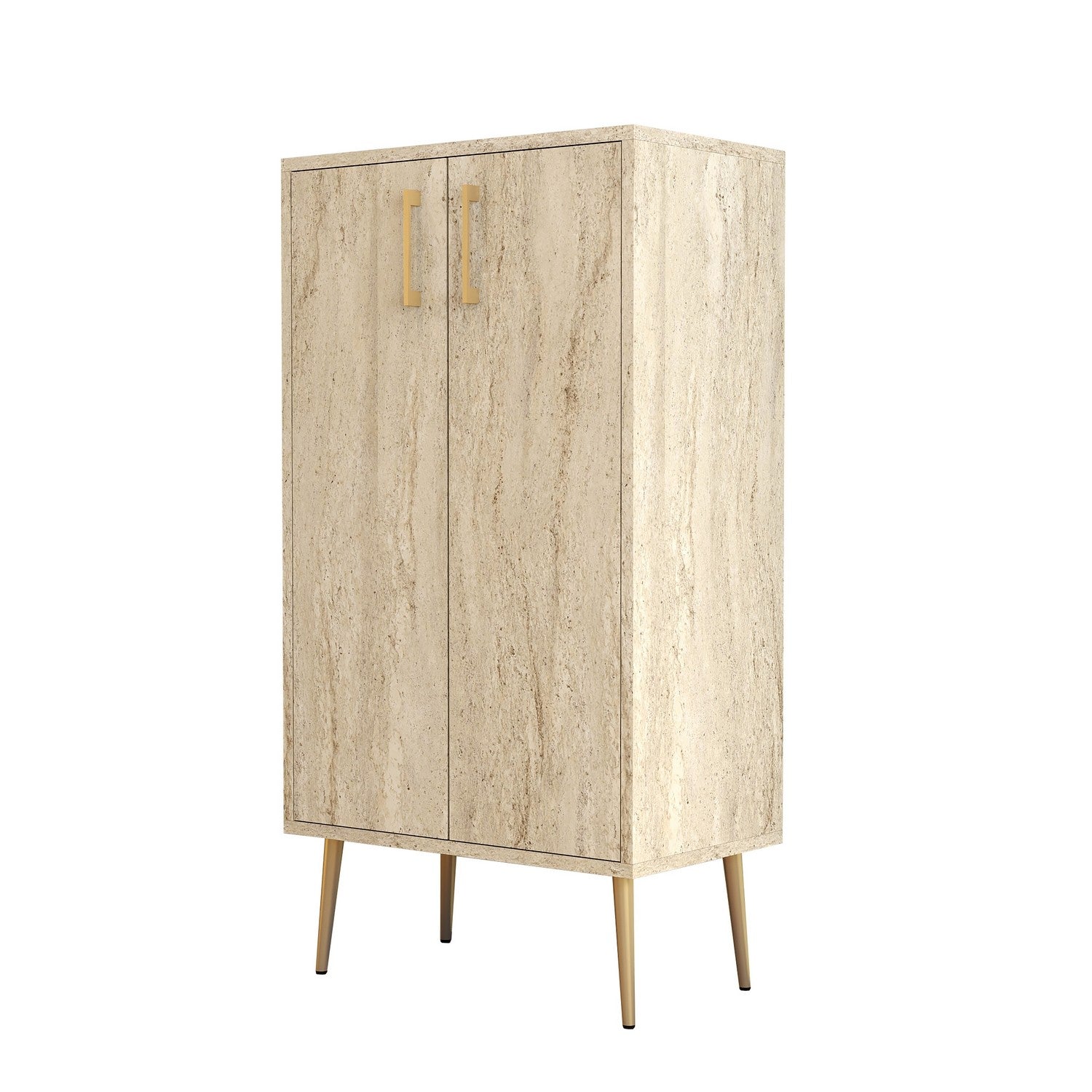 Sapateira estilosa, cor travertino, 60 x 111 x 35 cm | Painel de partículas 100% revestido em melamina, pés de metal, montagem na parede, design elegante em mármore