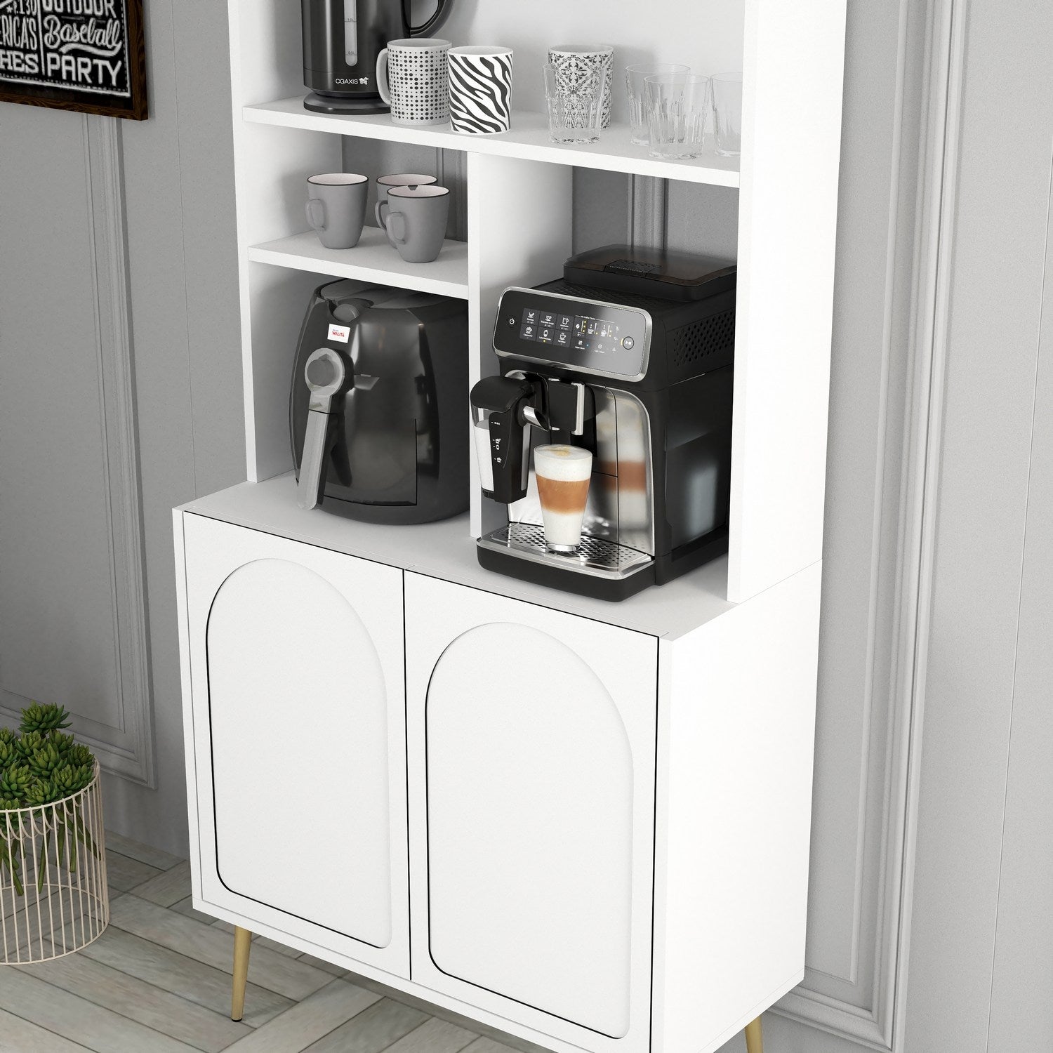 Armário de bar – 81.3x201x35 cm – Branco e Dourado – Painel de partículas revestido a melamina