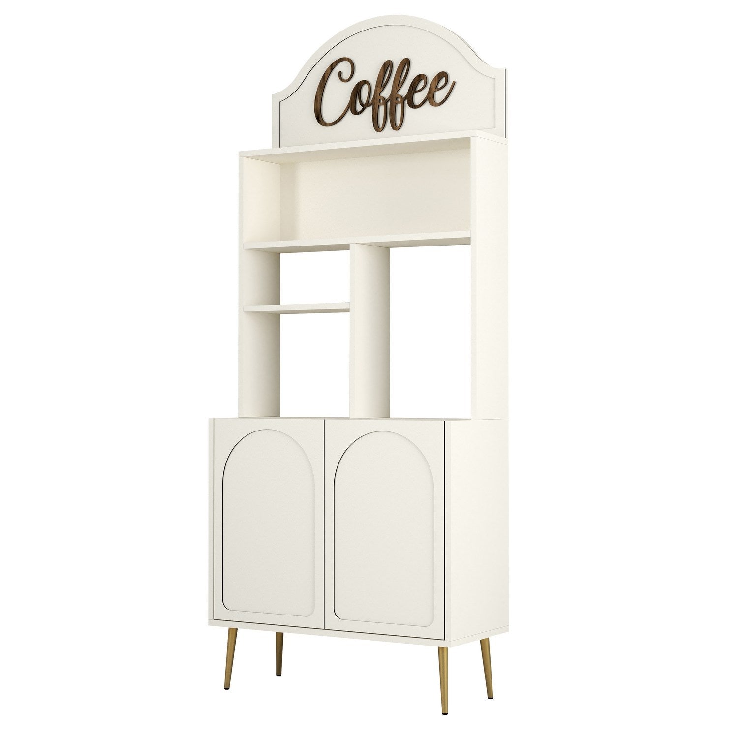 Armário para café – 81.3 cm x 201 cm x 35 cm – Creme e Dourado – Painel de partículas revestido a melamina