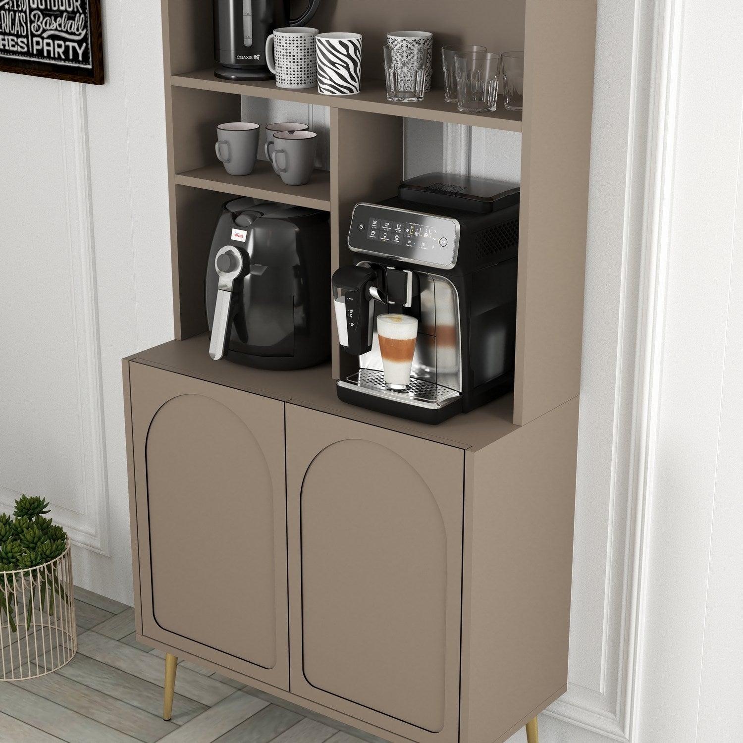 Armário de bar – 81.3 cm x 201 cm x 35 cm – Atlas e dourado – Painel de partículas revestido a melamina