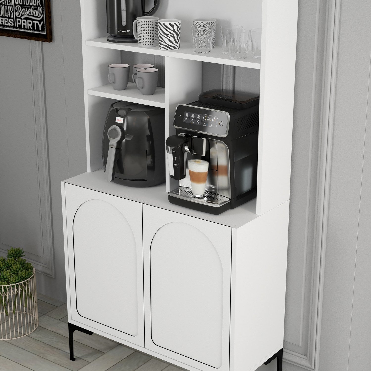 Armário de bar – 81.3cm x 201cm x 35cm – Branco e Preto – Painéis de partículas revestidos a melamina