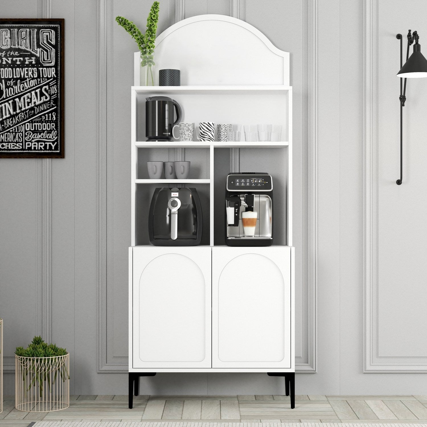 Armário de bar – 81.3cm x 201cm x 35cm – Branco e Preto – Painéis de partículas revestidos a melamina
