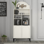 Armário de café – 81.3cm x 201cm x 35cm – Creme e Preto – Painéis de partículas revestidos a melamina