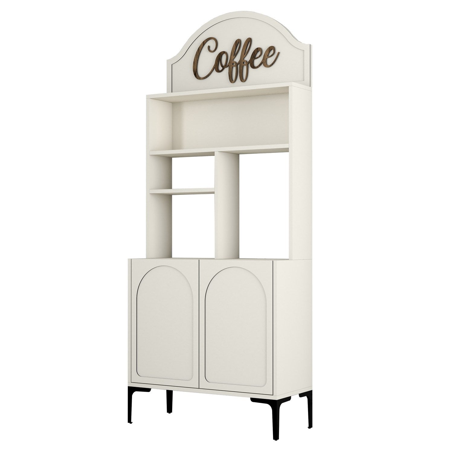 Armário de café – 81.3cm x 201cm x 35cm – Creme e Preto – Painéis de partículas revestidos a melamina
