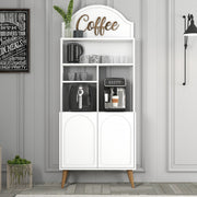 Armário de bar para café – 81.3 cm x 201 cm x 35 cm – Branco e Nogueira – Painéis de partículas revestidos a melamina