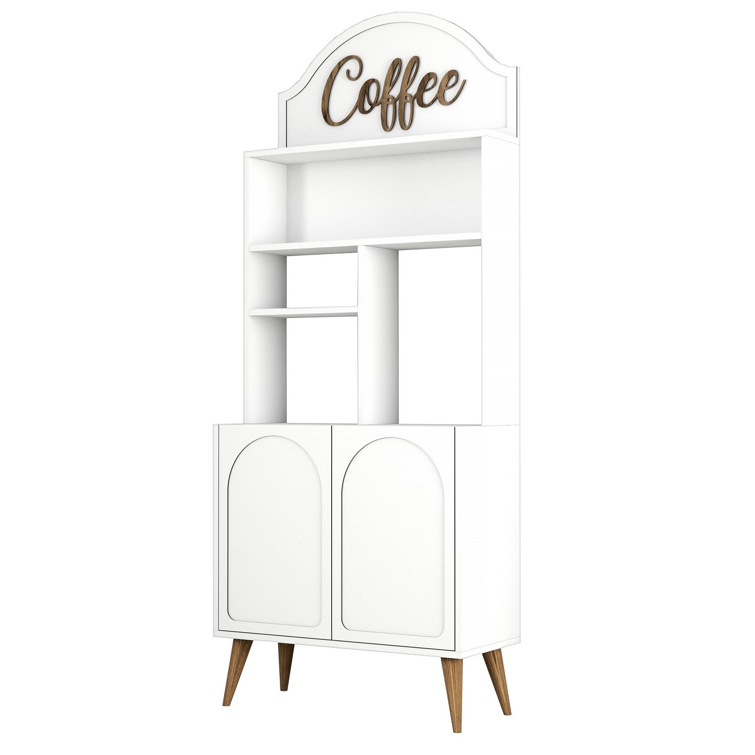 Armário de bar para café – 81.3 cm x 201 cm x 35 cm – Branco e Nogueira – Painéis de partículas revestidos a melamina