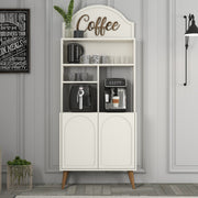 Armário de bar de café – 81.3cm x 201cm x 35cm – Creme e Noz – Painel de Partículas Revestido a Melamina