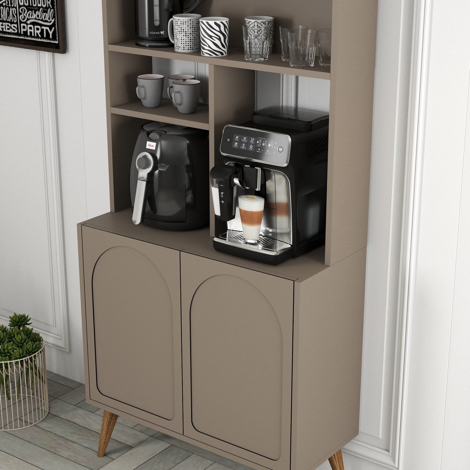 Armário de bar de café – 81.3cm x 201cm x 35cm – Nogueira e Atlas – Painel de partículas