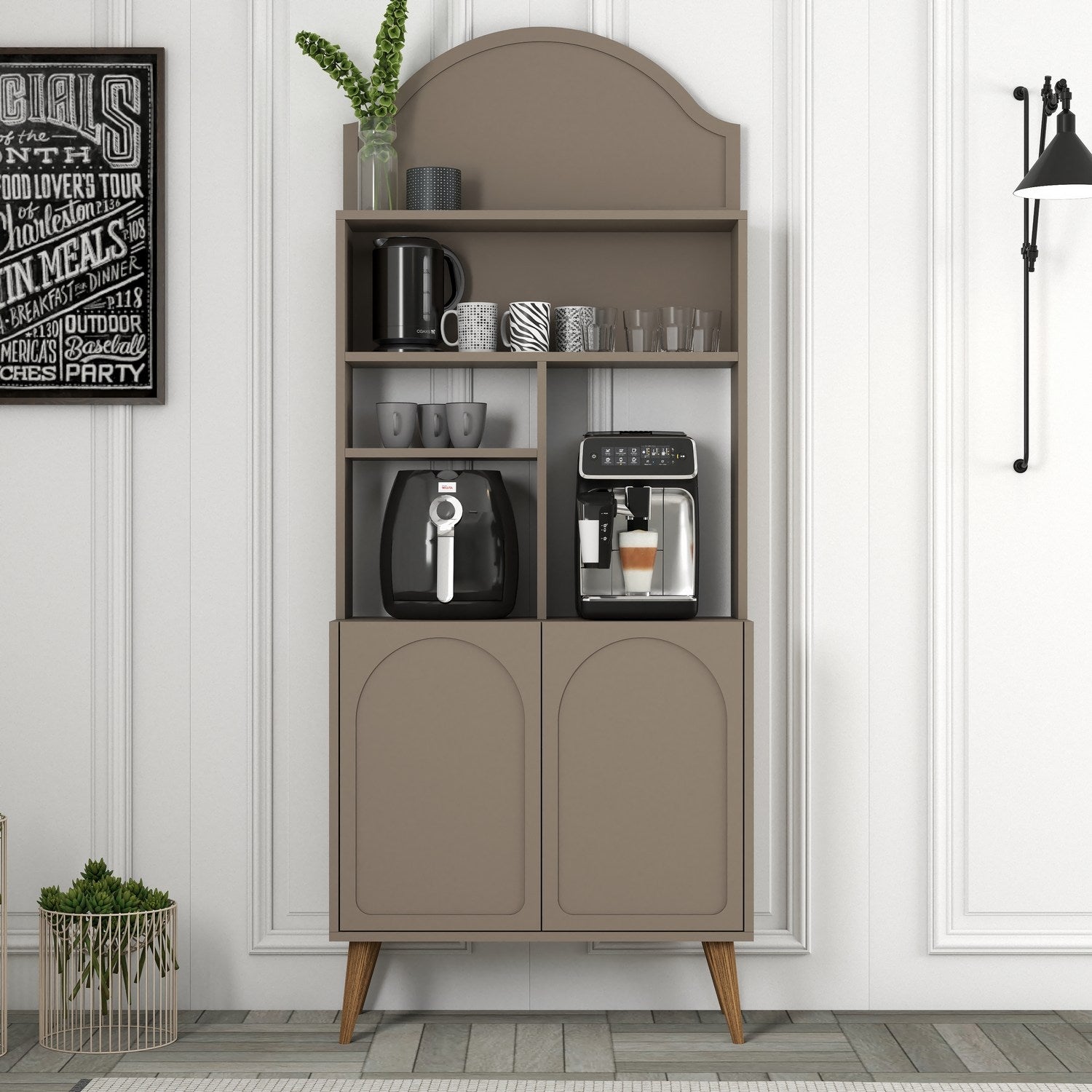 Armário de bar de café – 81.3cm x 201cm x 35cm – Nogueira e Atlas – Painel de partículas