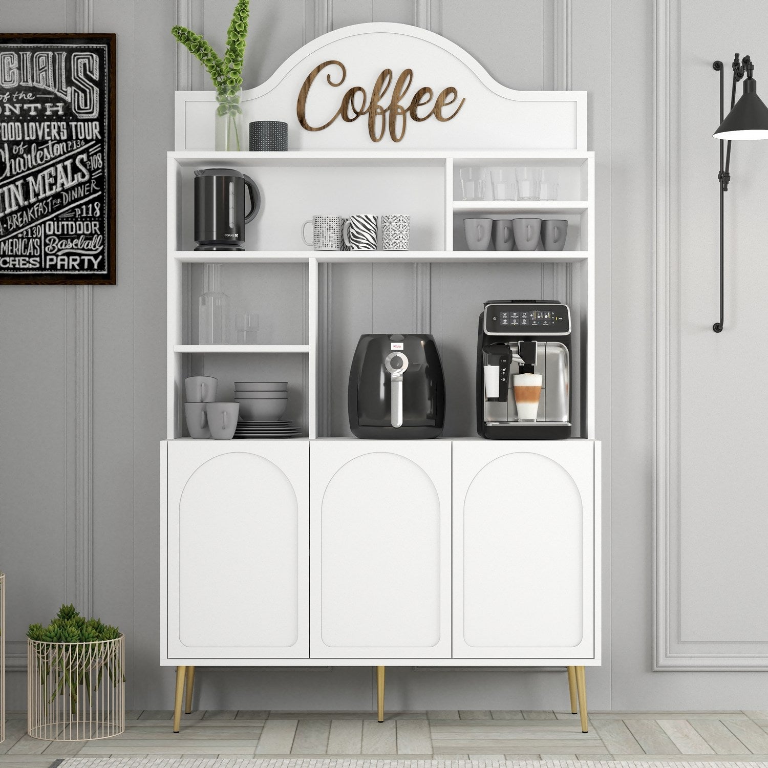 Armário de Bar – 120cm x 202cm x 35cm – Branco e Dourado – Painel de partículas revestido a melamina