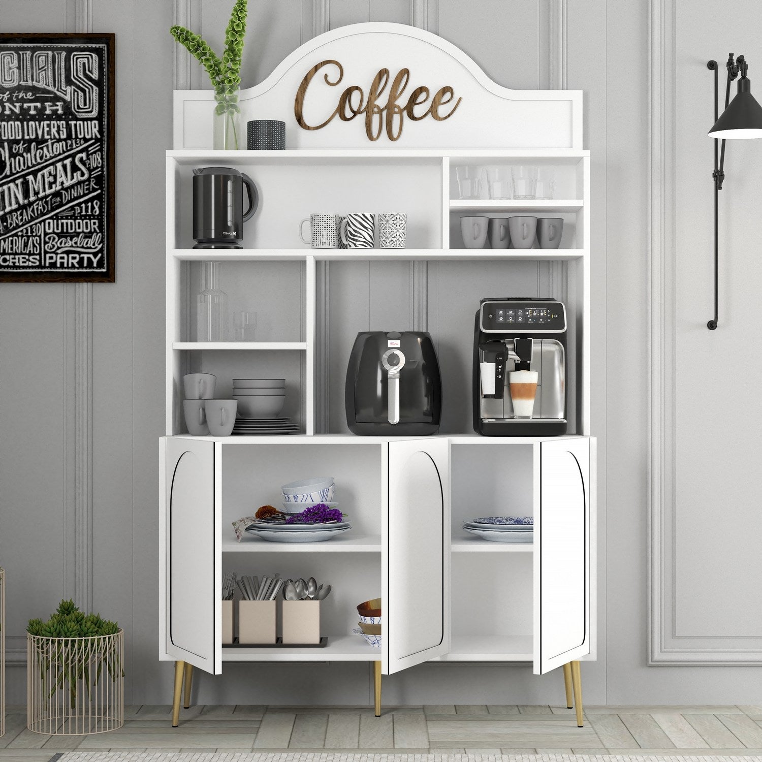 Armário de Bar – 120cm x 202cm x 35cm – Branco e Dourado – Painel de partículas revestido a melamina