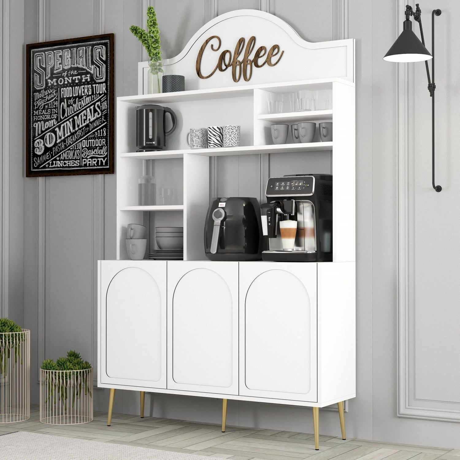 Armário de Bar – 120cm x 202cm x 35cm – Branco e Dourado – Painel de partículas revestido a melamina