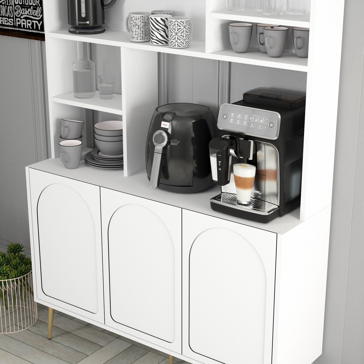 Armário de Bar – 120cm x 202cm x 35cm – Branco e Dourado – Painel de partículas revestido a melamina