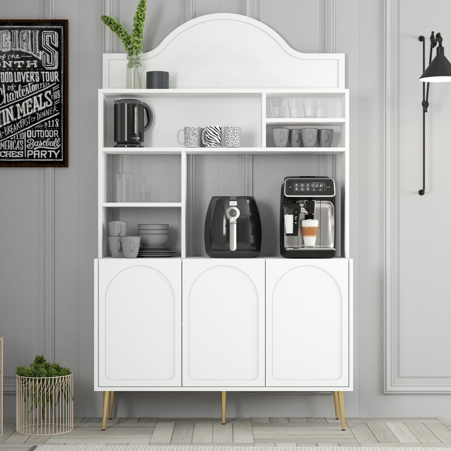 Armário de Bar – 120cm x 202cm x 35cm – Branco e Dourado – Painel de partículas revestido a melamina