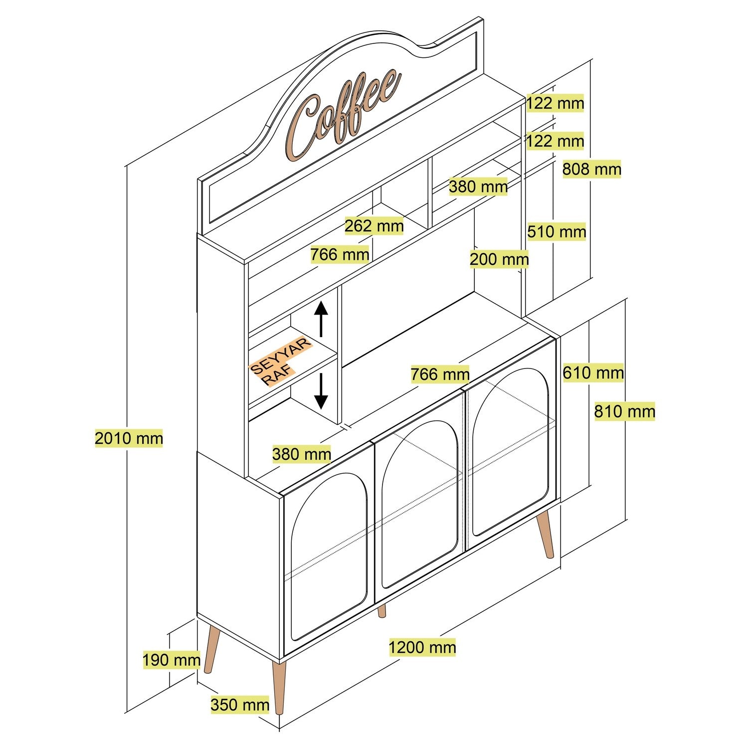 Armário de Bar – 120cm x 202cm x 35cm – Branco e Dourado – Painel de partículas revestido a melamina