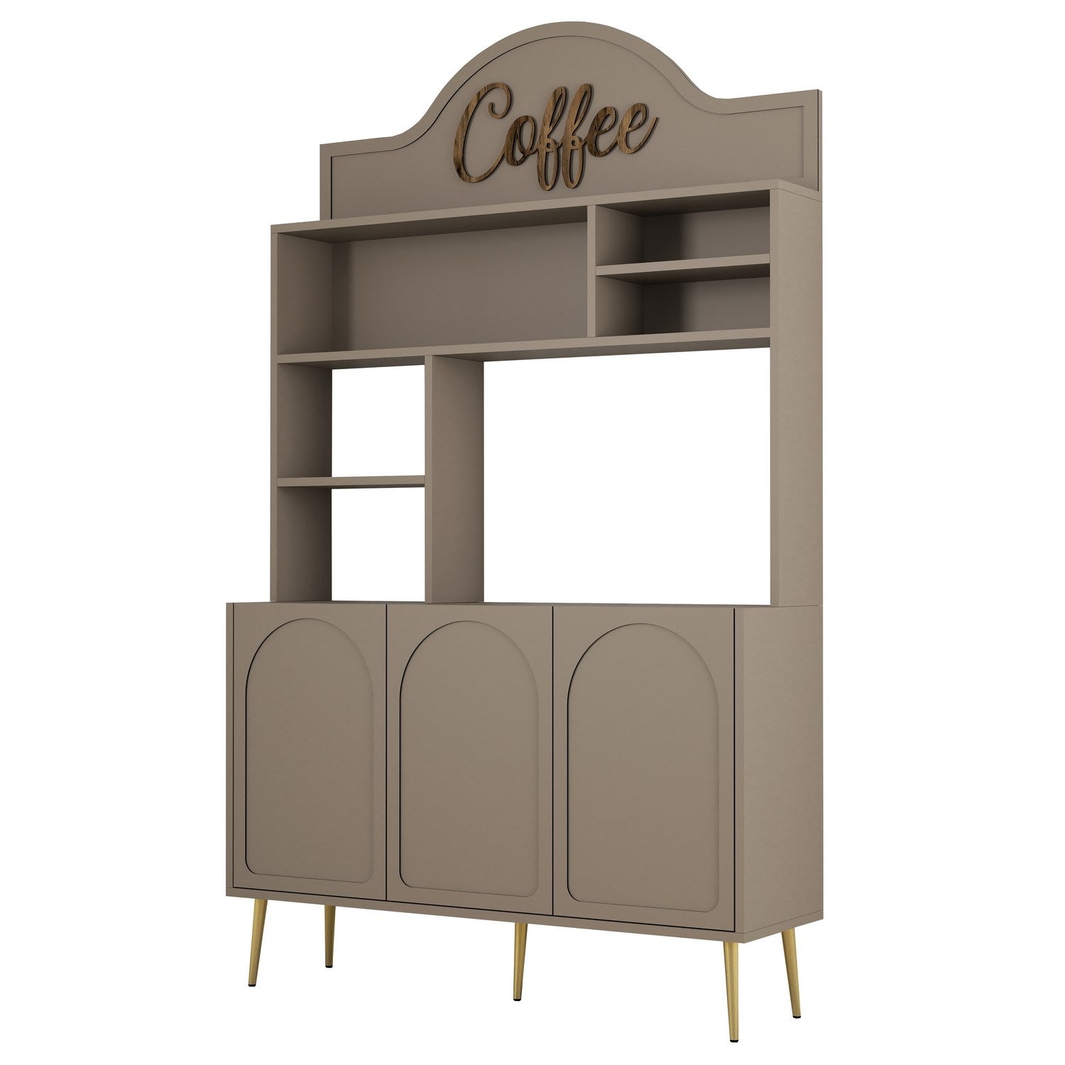 Armário de bar para café – 120cm x 202cm x 35cm – Dourado – Painel de partículas revestido a melamina