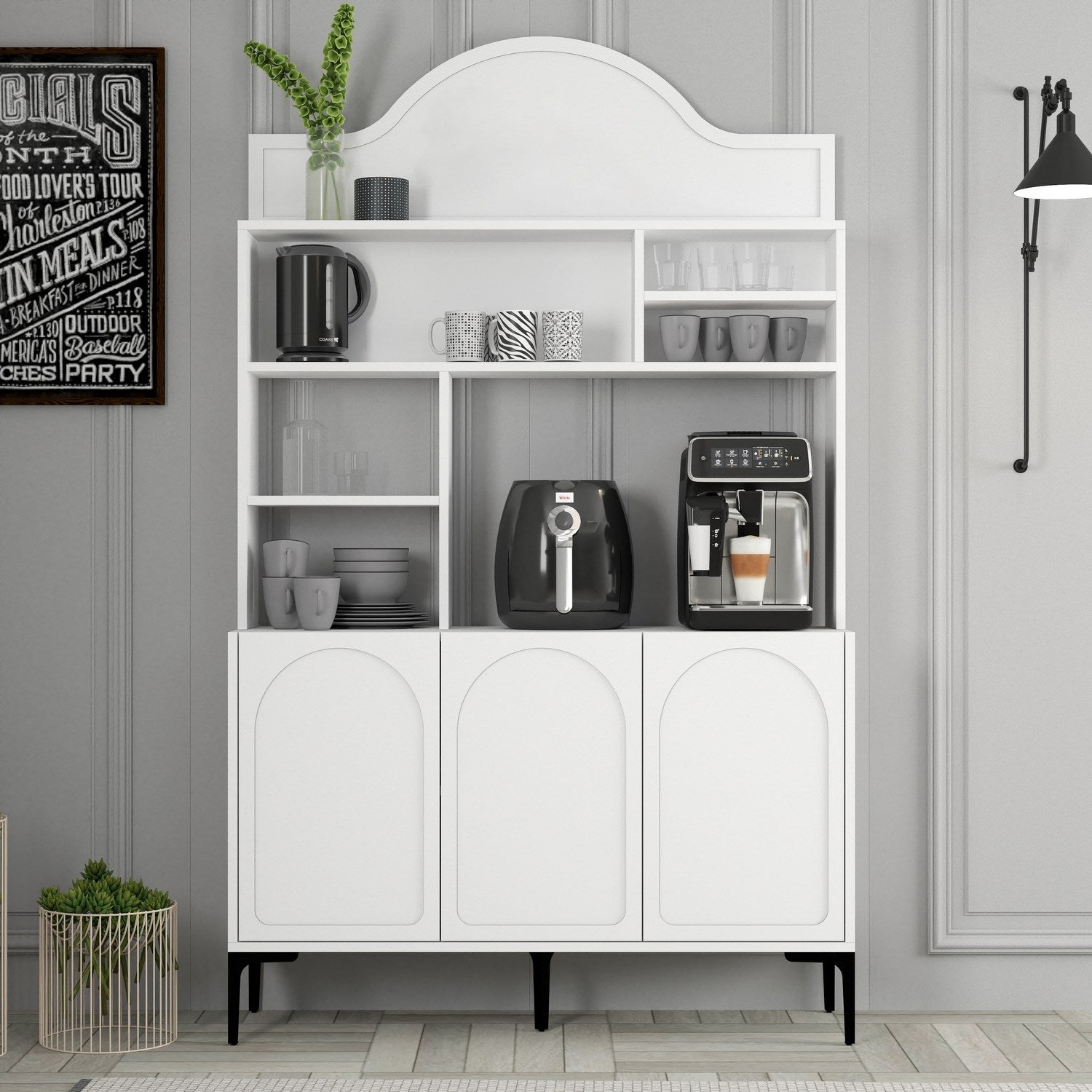 Armário de bar de café – 120 cm x 202 cm x 35 cm – Branco e Preto – Painel de partículas