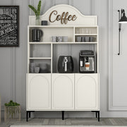 Armário de bar de café – 120 cm x 202 cm x 35 cm – Creme e Preto – Painel de partículas