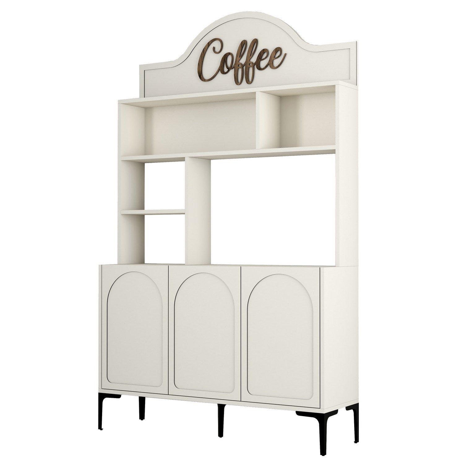 Armário de bar de café – 120 cm x 202 cm x 35 cm – Creme e Preto – Painel de partículas