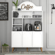 Armário de bar para café – 120 cm x 202 cm x 35 cm – Branco e Nogueira – Painel de partículas