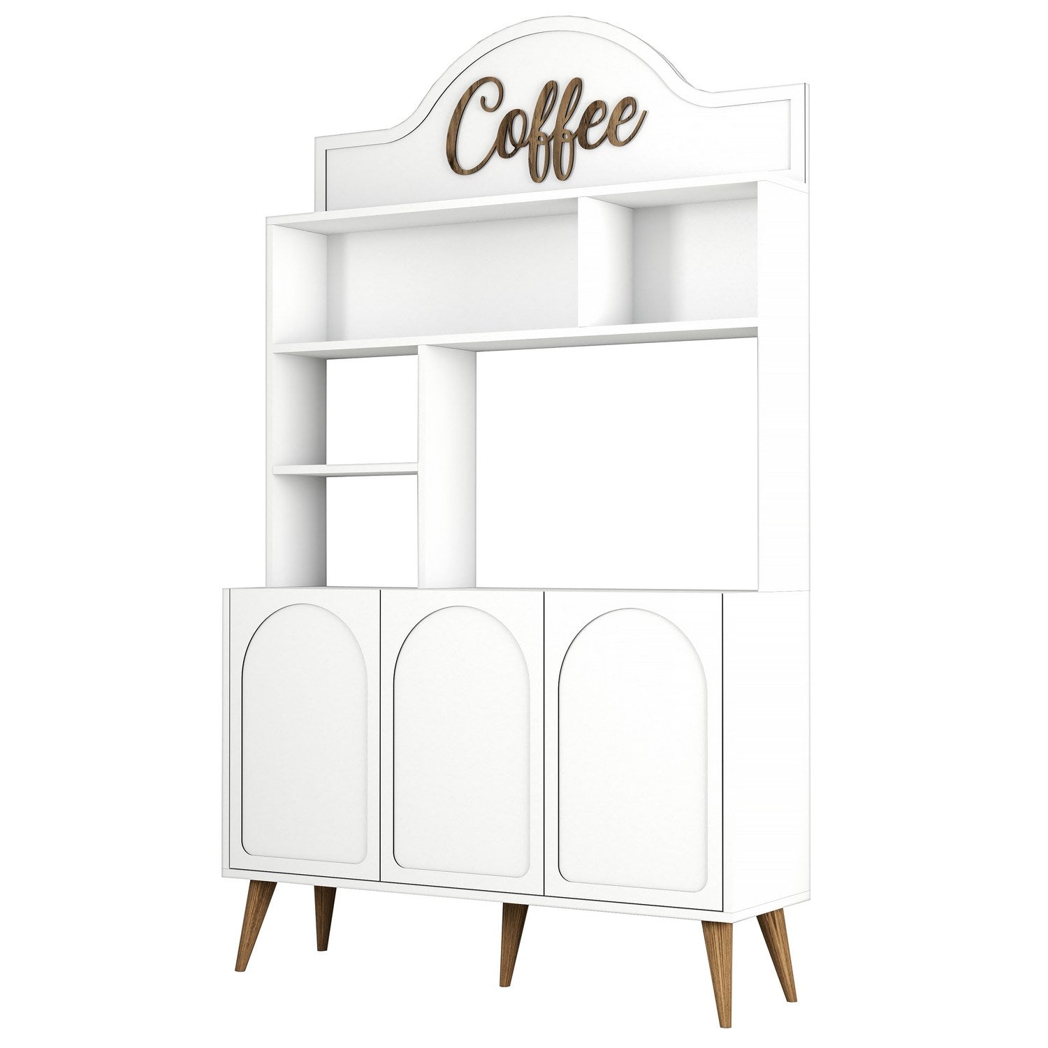 Armário de bar para café – 120 cm x 202 cm x 35 cm – Branco e Nogueira – Painel de partículas