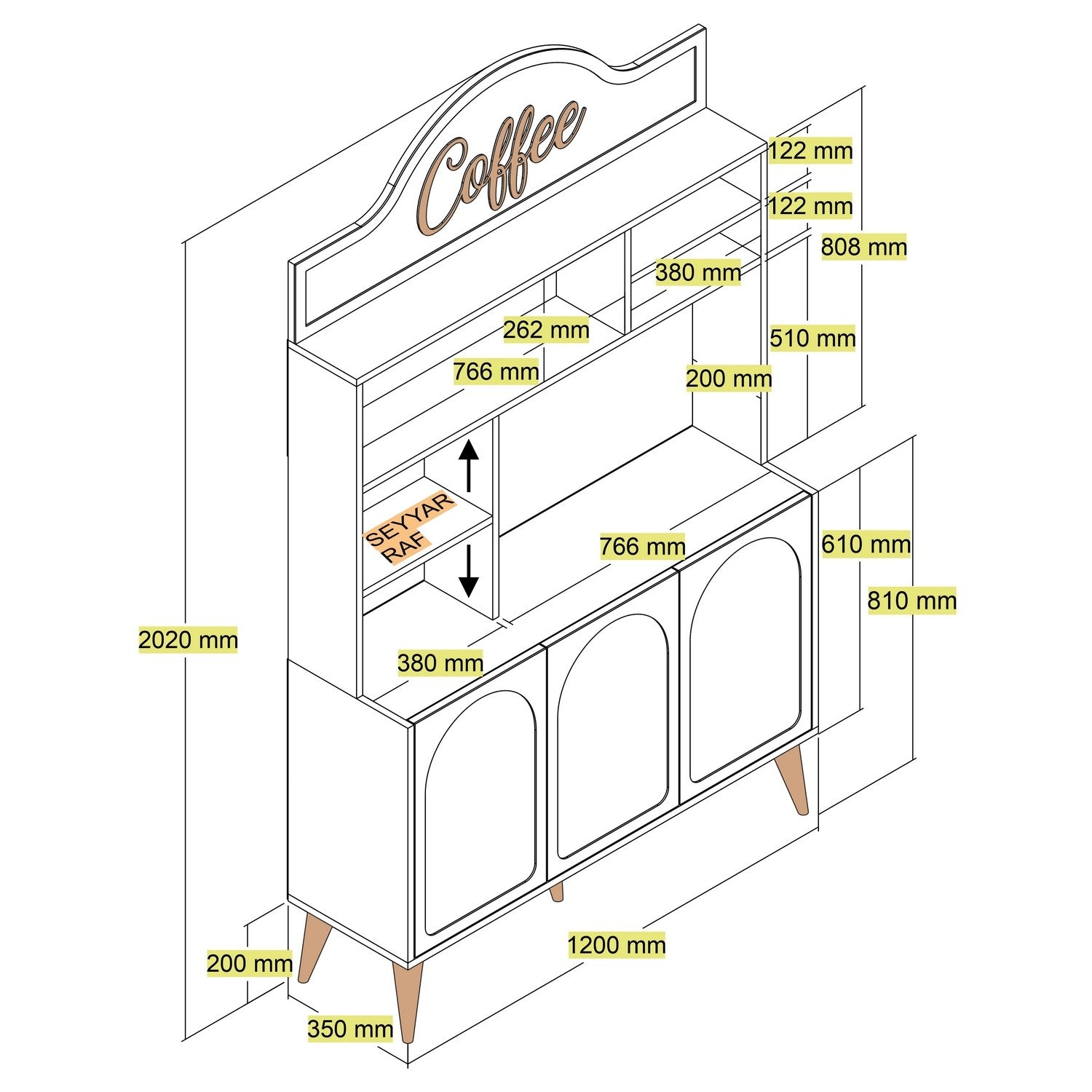 Armário de bar para café – 120 cm x 202 cm x 35 cm – Branco e Nogueira – Painel de partículas