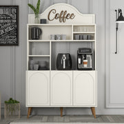 Armário de bar de café – 120 cm x 202 cm x 35 cm – Creme e Noz – Painel de partículas revestido a melamina