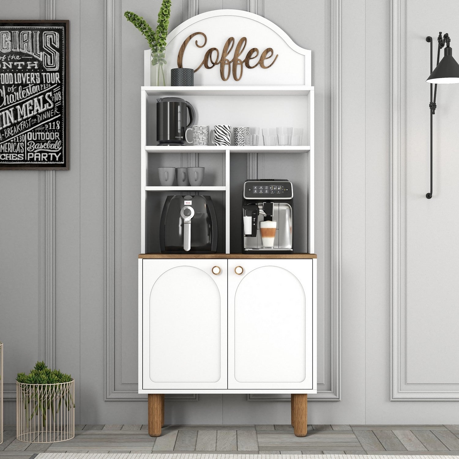 Armário de bar – 81.3cm x 203cm x 35cm – Branco – Painel de partículas revestido a melamina