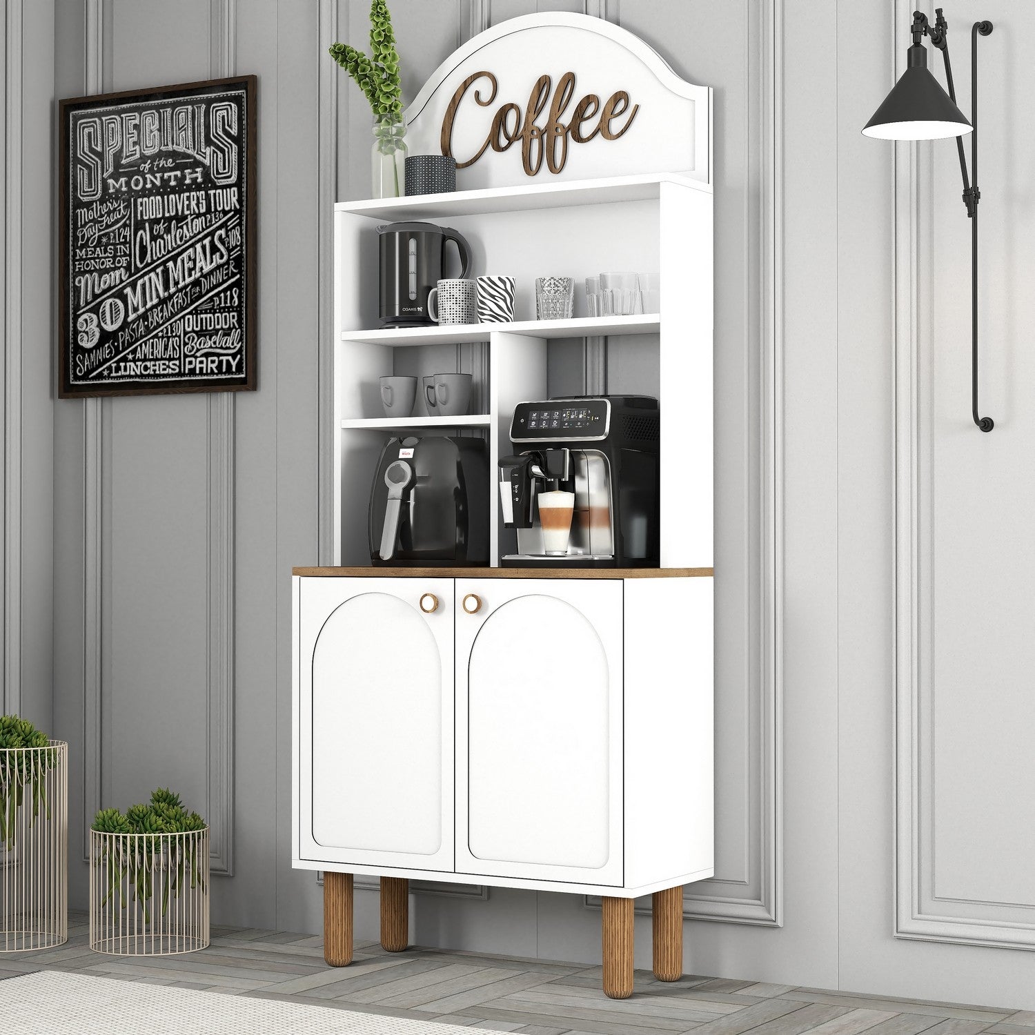 Armário de bar – 81.3cm x 203cm x 35cm – Branco – Painel de partículas revestido a melamina