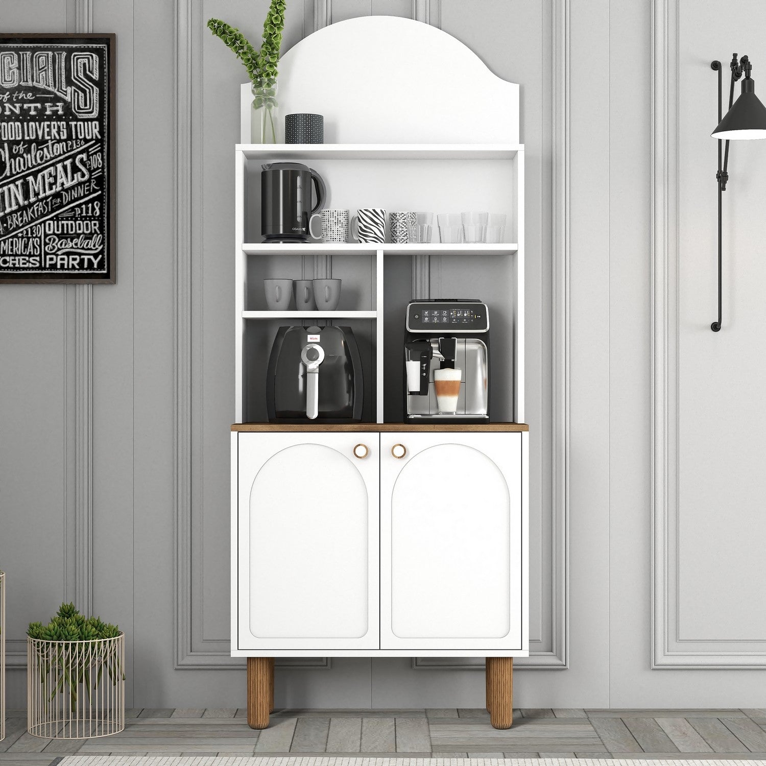 Armário de bar – 81.3cm x 203cm x 35cm – Branco – Painel de partículas revestido a melamina