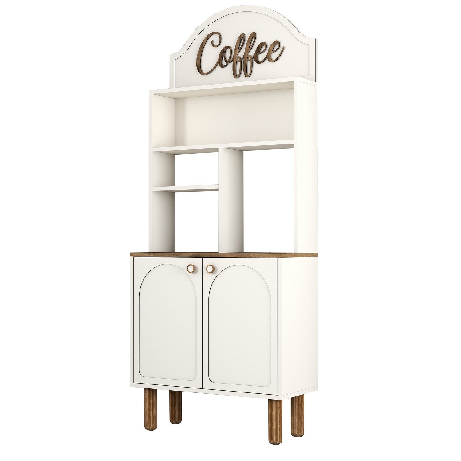 Armário de bar – 81.3 cm x 203 cm x 35 cm – Creme – Painel de partículas revestido a melamina