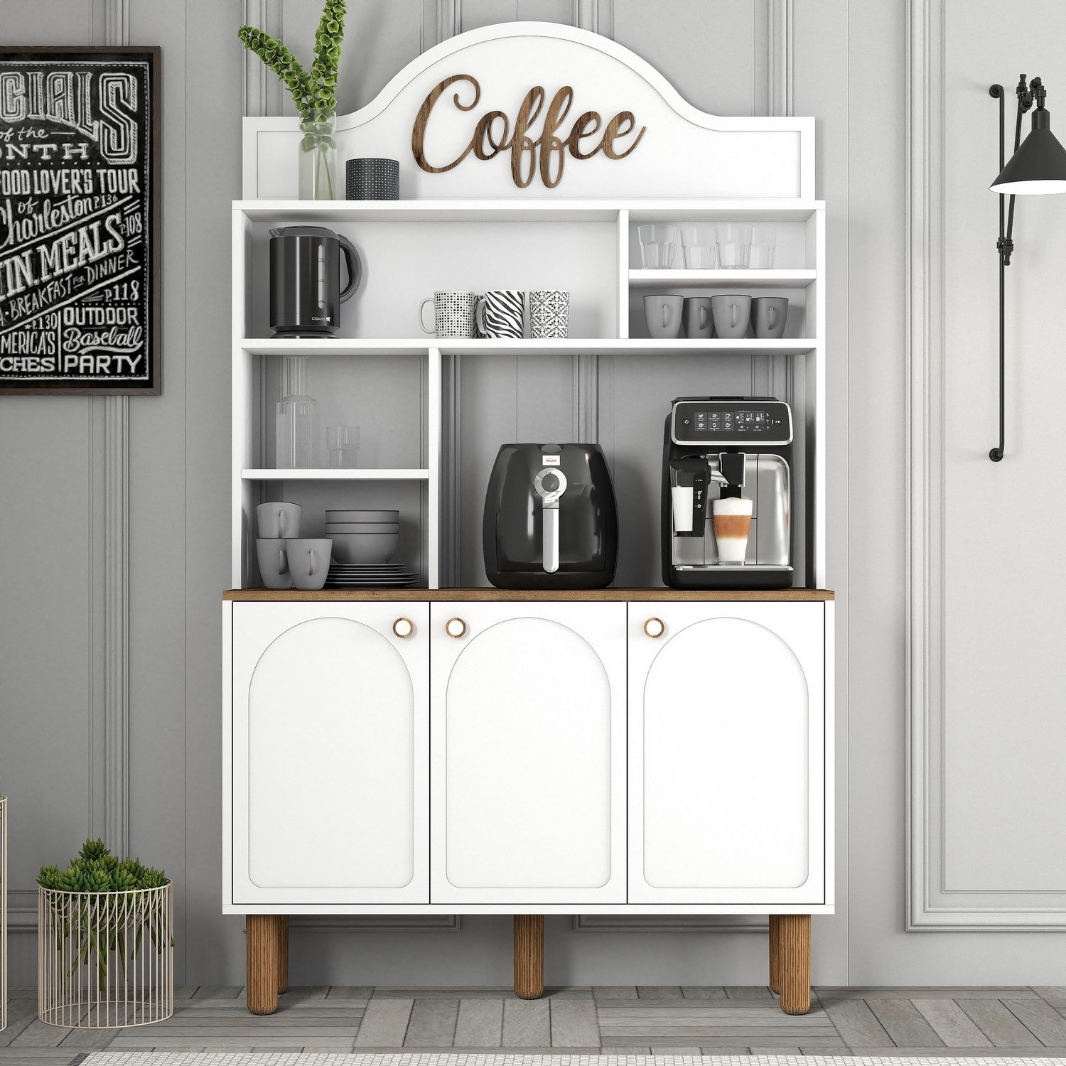 Armário de Bar de Café – 120x203x35 cm – Branco – Painel de Partículas