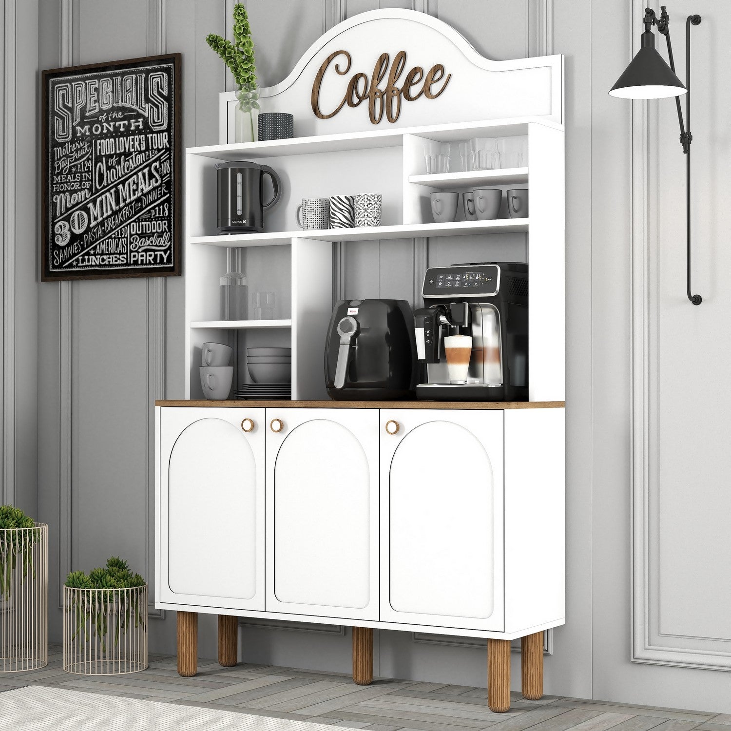 Armário de Bar de Café – 120x203x35 cm – Branco – Painel de Partículas