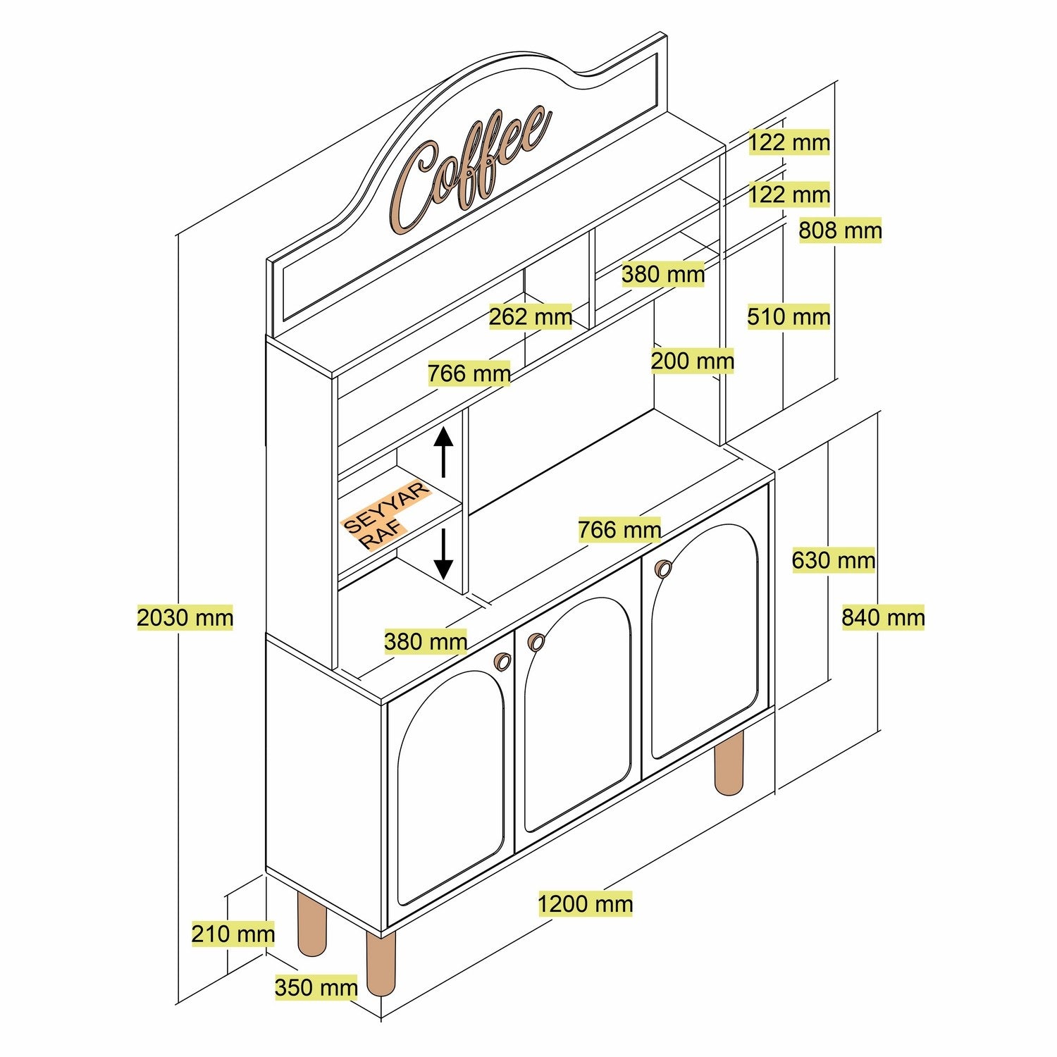 Armário de Bar de Café – 120x203x35 cm – Branco – Painel de Partículas