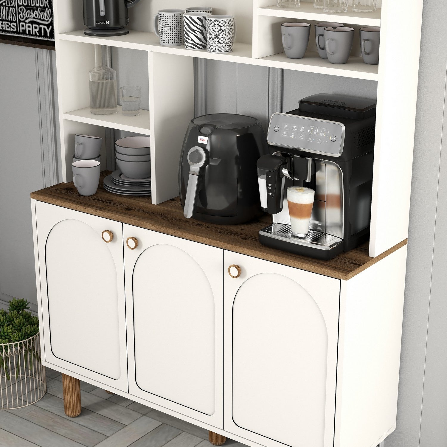 Armário de bar de café – 120 cm x 203 cm x 35 cm – creme – partículas revestidas a melamina