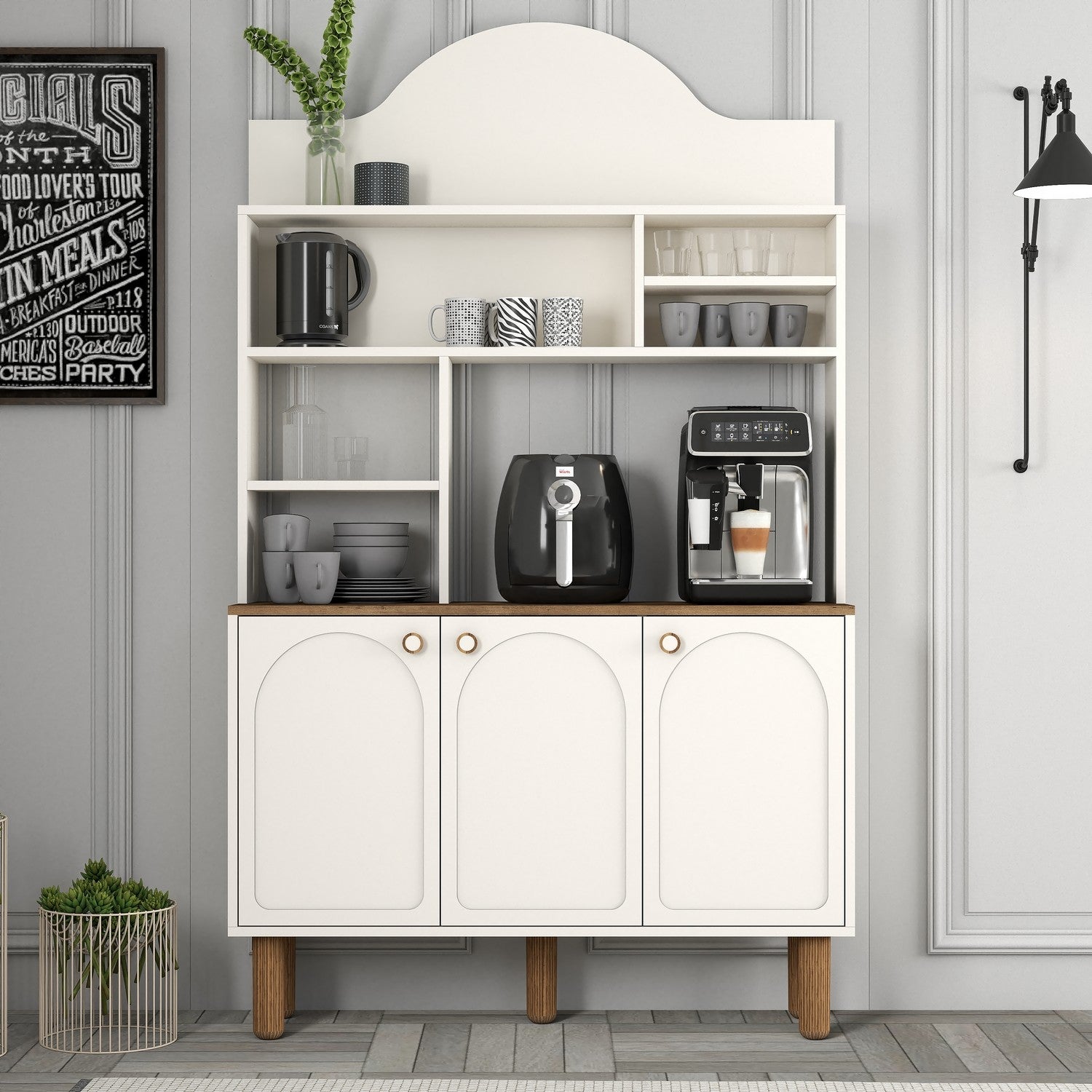 Armário de bar de café – 120 cm x 203 cm x 35 cm – creme – partículas revestidas a melamina