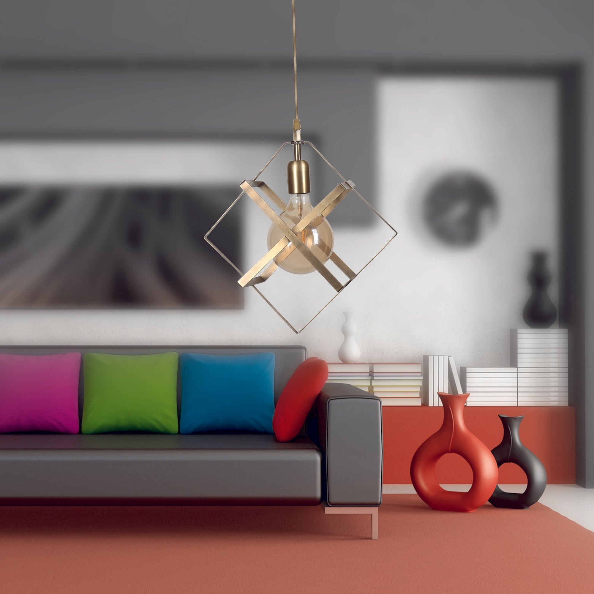 Candeeiro de Teto de Metal – 70 cm de altura – 25 cm de diâmetro – pintura seca no forno