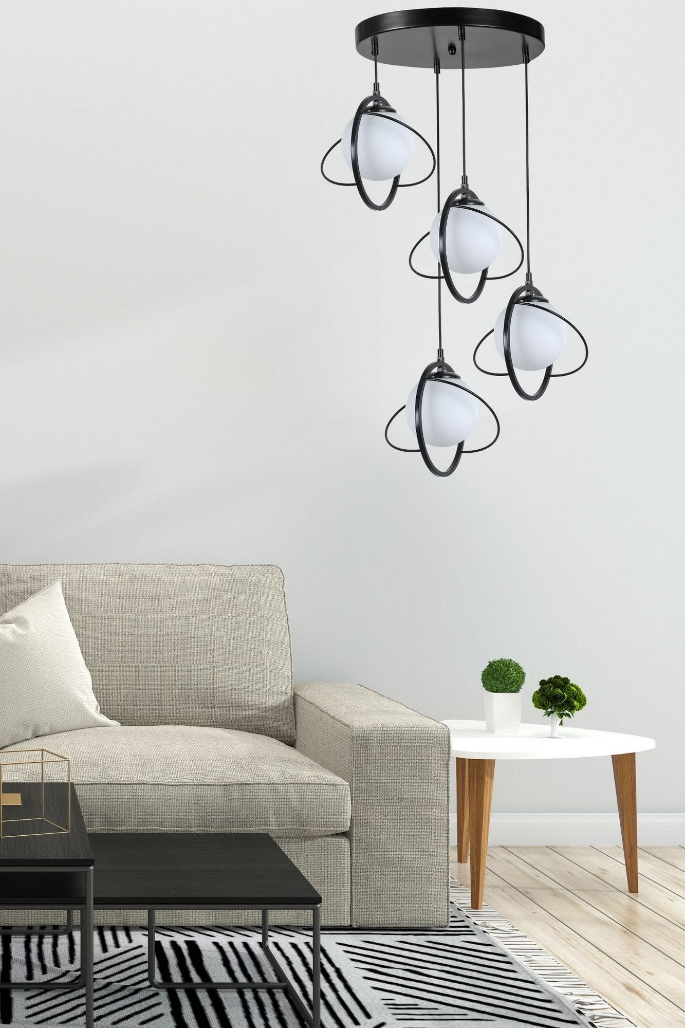 Candeeiro de Teto – 35 cm diâmetro – Preto e Branco – Metálico