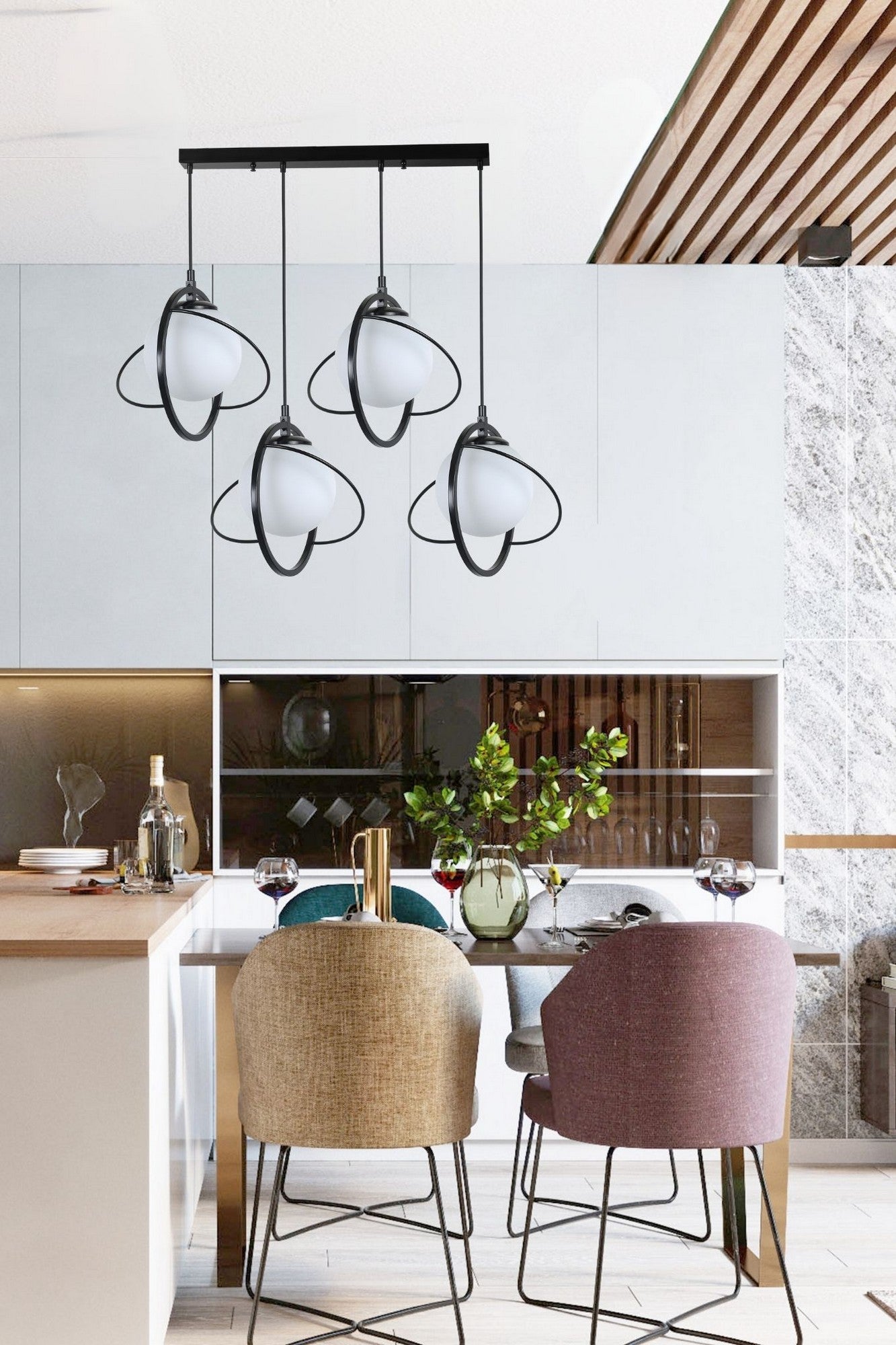 Candeeiro de Teto – 70cm – Preto e Branco – Metal