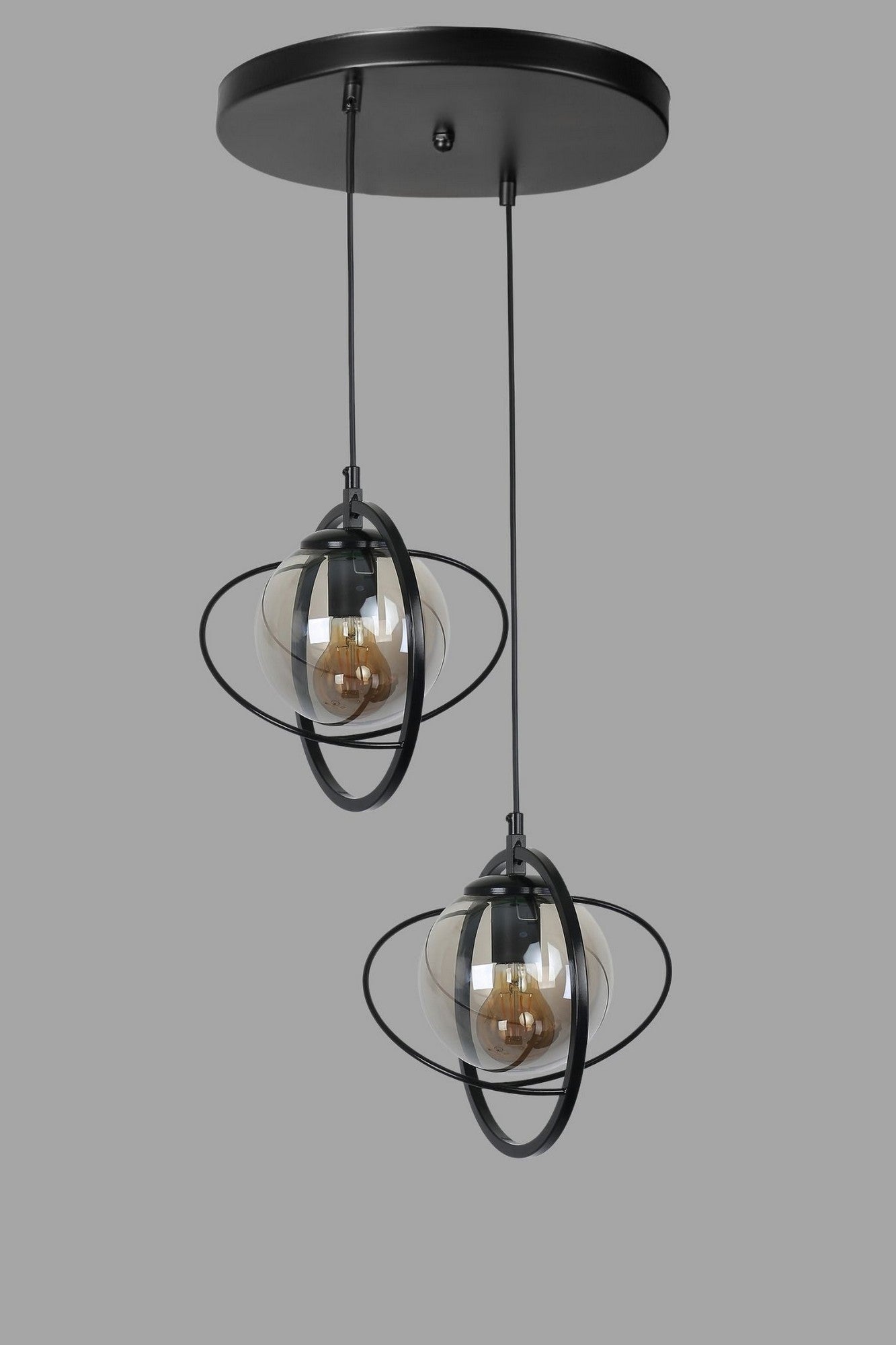 Candeeiro de Teto – 30 cm - Preto e Fumaça - Metal